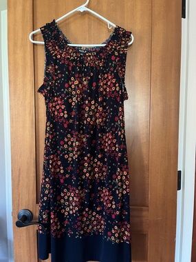 Navy blue Floral Sleeveless Midi Dress